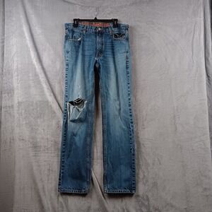 Harley Davidson Mens Jeans Blue Denim Straight Leg Distressed Size 34x34